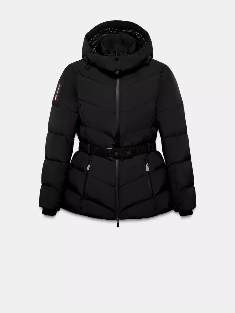 Zara Ski collection Black Quilted Hooded Belted Ski Jacket Anorak
